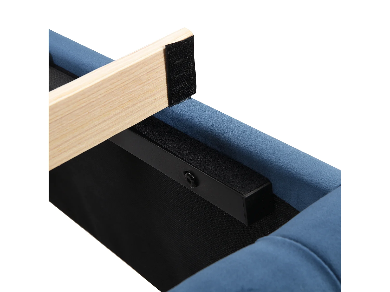 Kinderbett 90 x 200 cm – Einzelbett mit gepolstertem Kopfteil und Lattenrost – blauer Samt – ohne Matratze