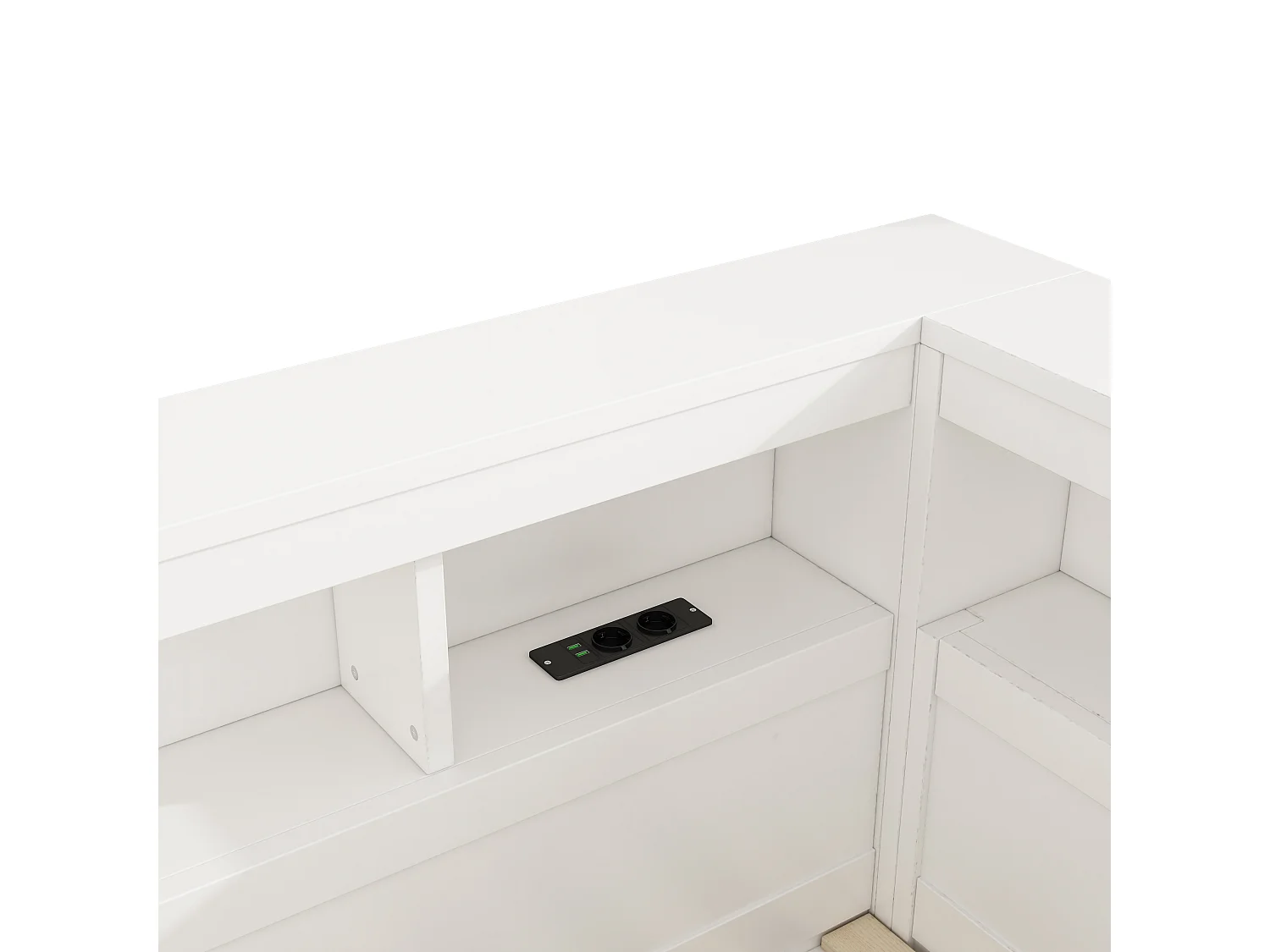 Lit enfant 90x200 cm - Lit simple avec prise USB et prises, étagère de rangement - blanc - sans matelas