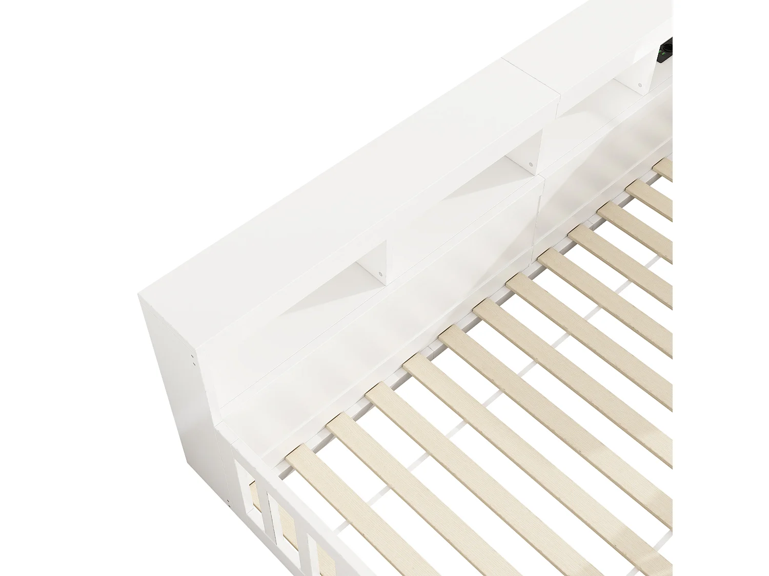 Lit enfant 90x200 cm - Lit simple avec prise USB et prises, étagère de rangement - blanc - sans matelas