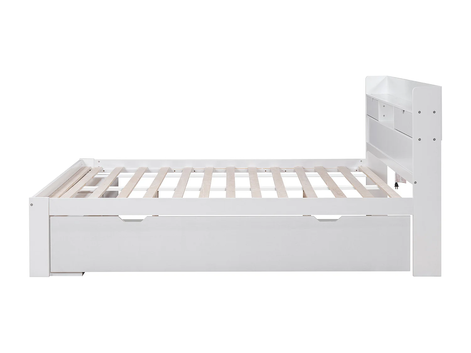 lit adulte 140x190 cm - avec tête de lit et tiroirs, USB/Type-C - pin blanc - sans matelas