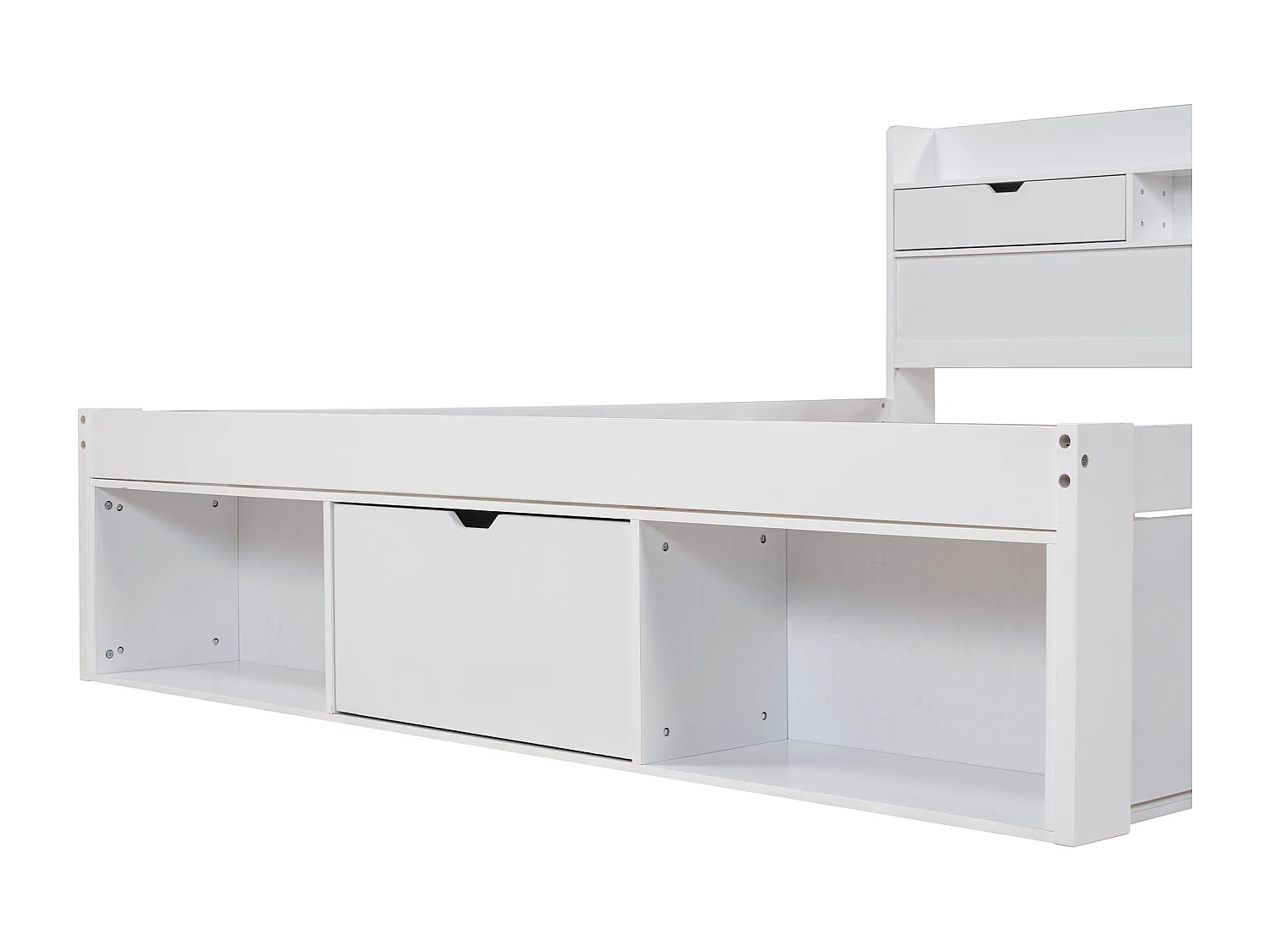 lit adulte 140x190 cm - avec tête de lit et tiroirs, USB/Type-C - pin blanc - sans matelas