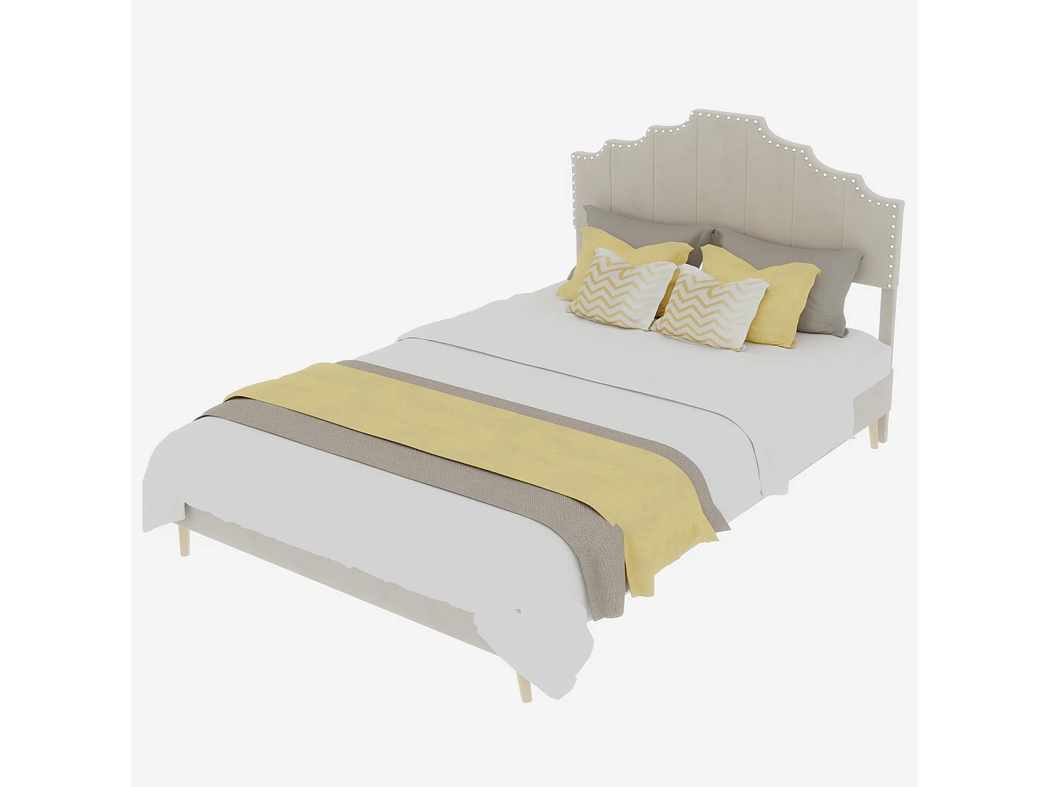 Doppelbett (140 x 200 cm) mit gepolstertem Kopfteil und Lattenrost – beiger Samt – ohne Matratze