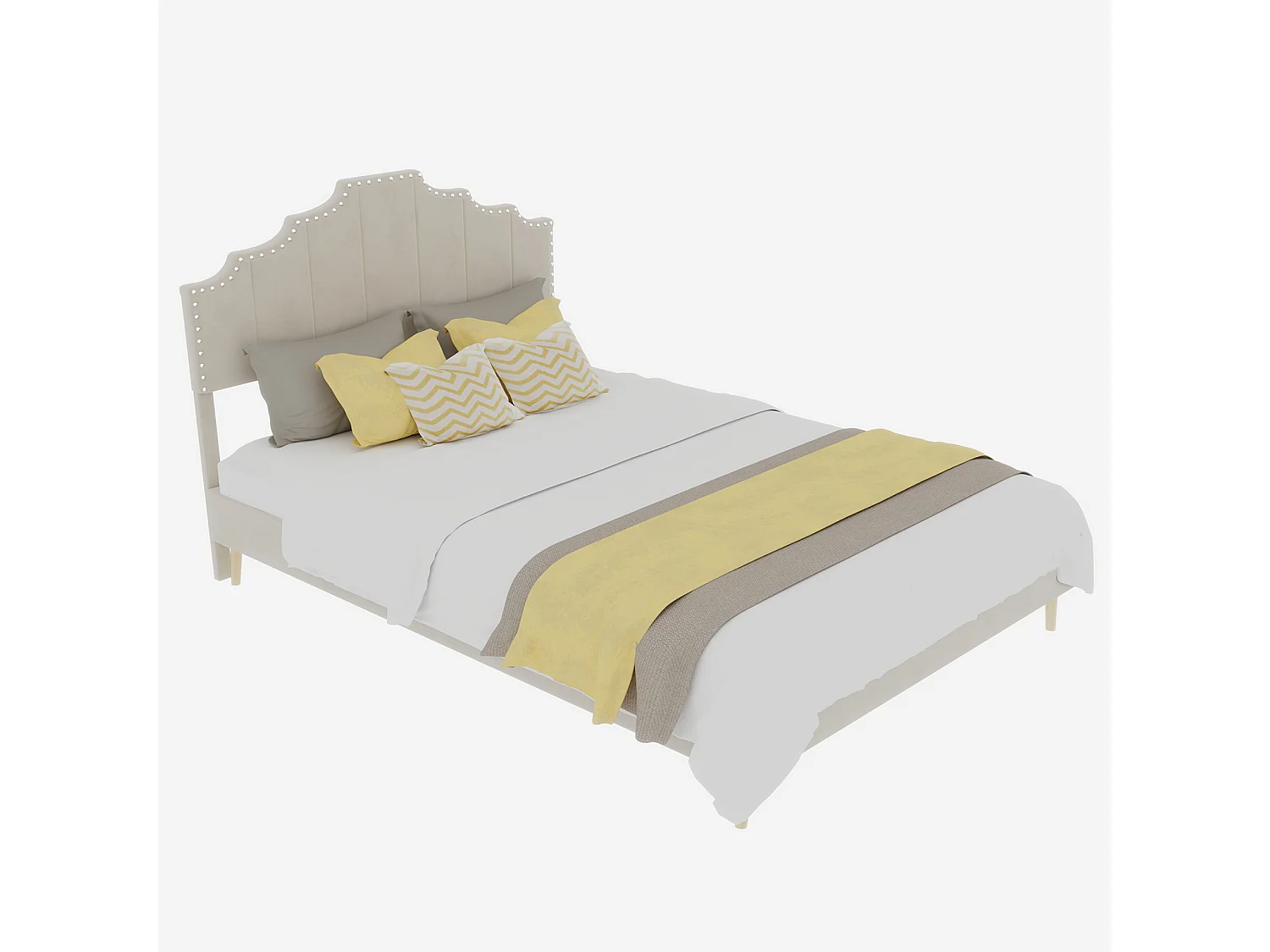 Doppelbett (140 x 200 cm) mit gepolstertem Kopfteil und Lattenrost – beiger Samt – ohne Matratze