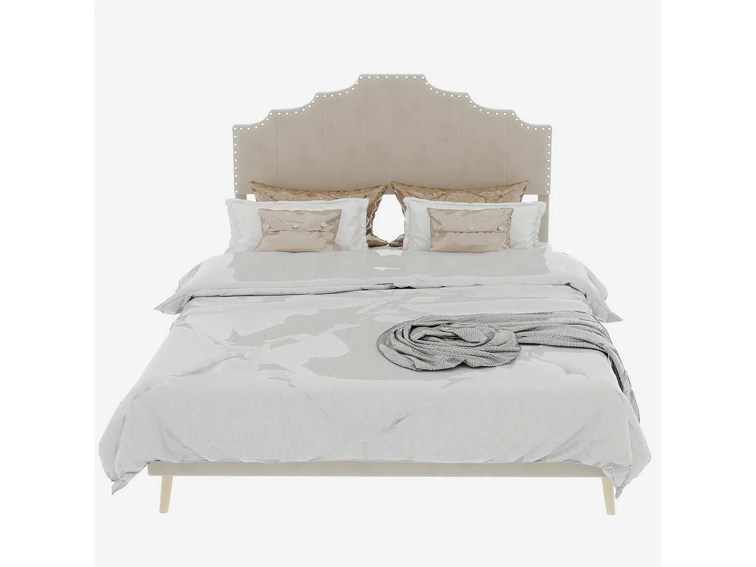 Doppelbett (140 x 200 cm) mit gepolstertem Kopfteil und Lattenrost – beiger Samt – ohne Matratze