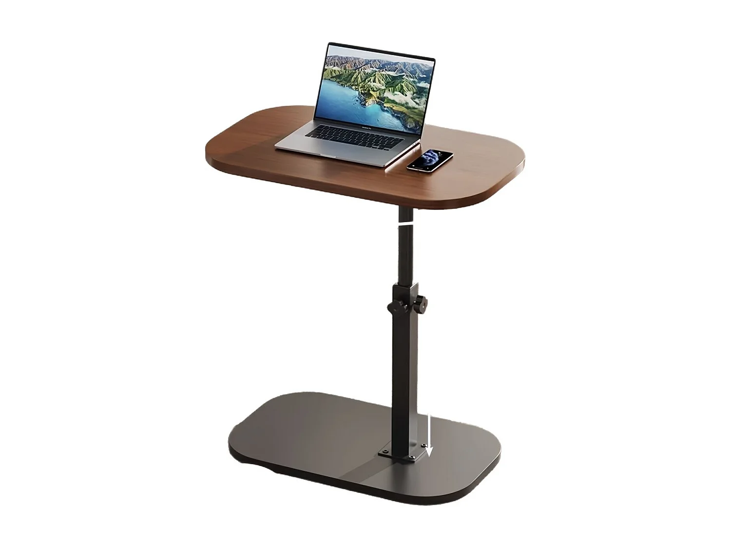Table d’appoint réglable 45–80 cm en bois noyer et métal, petite table de canapé ou chevet, salon chambre