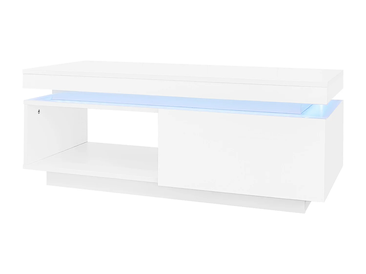 Tavolino moderno – Tavolino con illuminazione a LED e cassetti – vani portaoggetti aperti – bianco