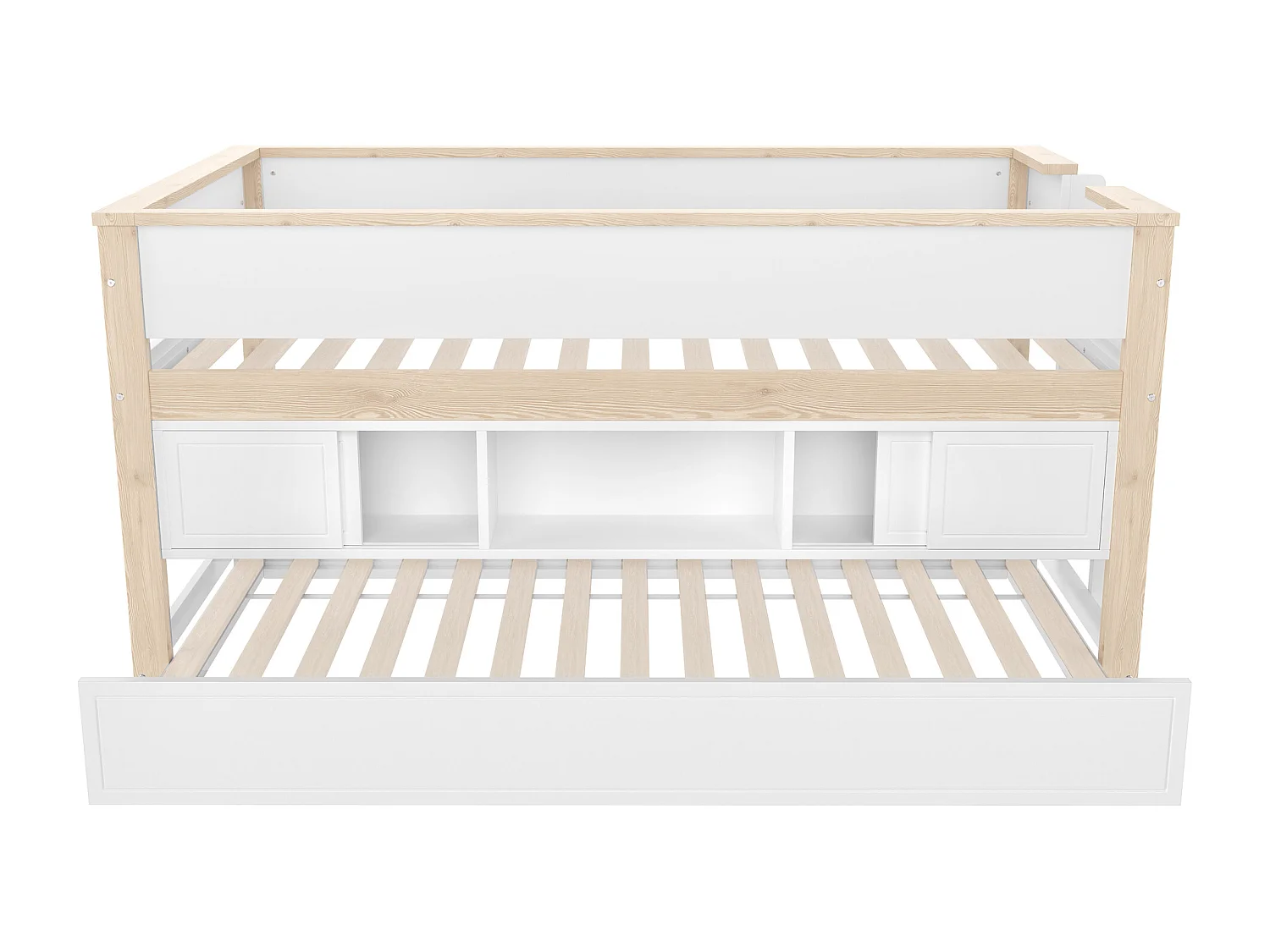 Lit enfant 90x200 cm - avec lit gigogne 90x190 cm, compartiment de rangement - blanc - sans matelas