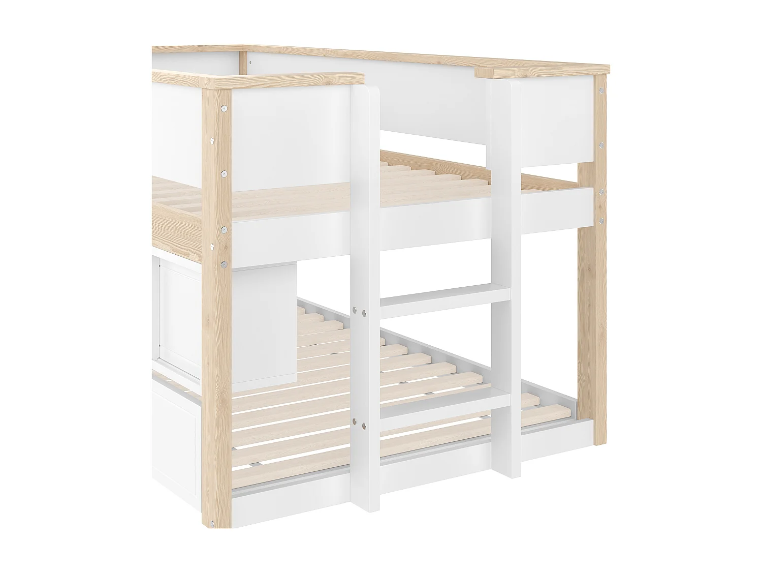Lit enfant 90x200 cm - avec lit gigogne 90x190 cm, compartiment de rangement - blanc - sans matelas