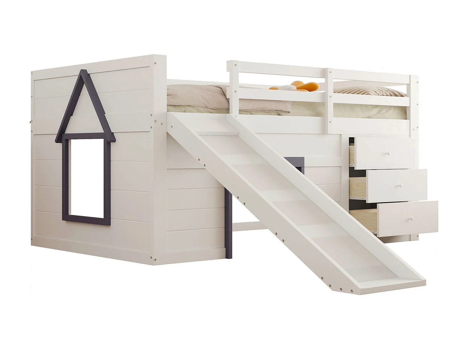 Lit mezzanine 140 x 200 cm - avec 3 tiroirs et sommier à lattes - blanc