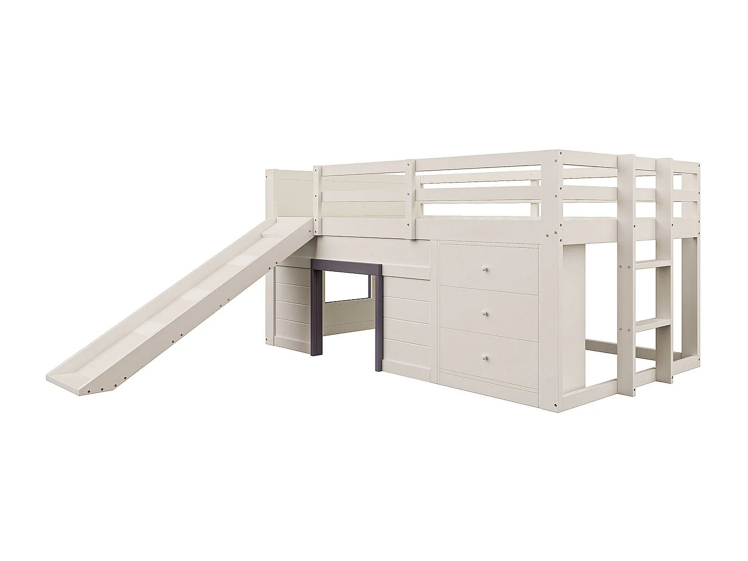 Lit mezzanine 140 x 200 cm - avec 3 tiroirs et sommier à lattes - blanc