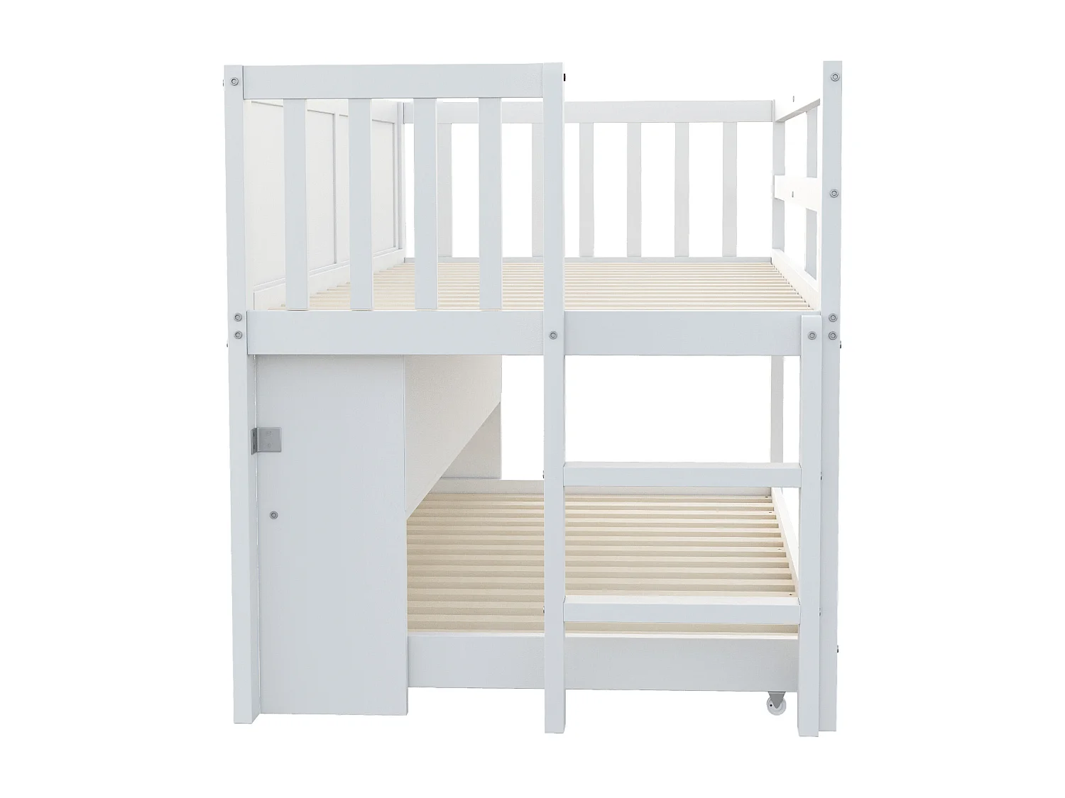 Lit mezzanine 90x200 cm - Lit enfant avec lit gigogne et sommier à lattes - blanc - sans matelas
