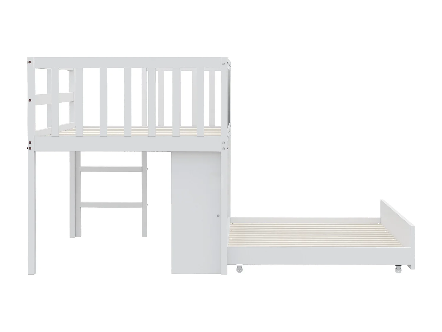 Lit mezzanine 90x200 cm - Lit enfant avec lit gigogne et sommier à lattes - blanc - sans matelas