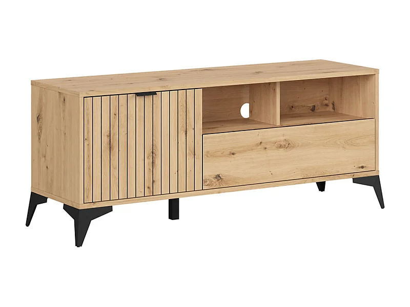 Meuble TV avec 1 porte, tiroir et 2 étagères,coloris Chêne artisan - Longueur 135 x Profondeur 41 x Hauteur 56 cm
