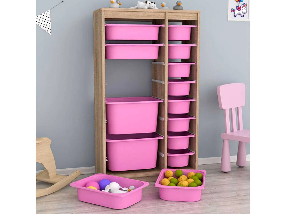 Meuble de rangement 14 tiroirs Montana Sonomo et rose