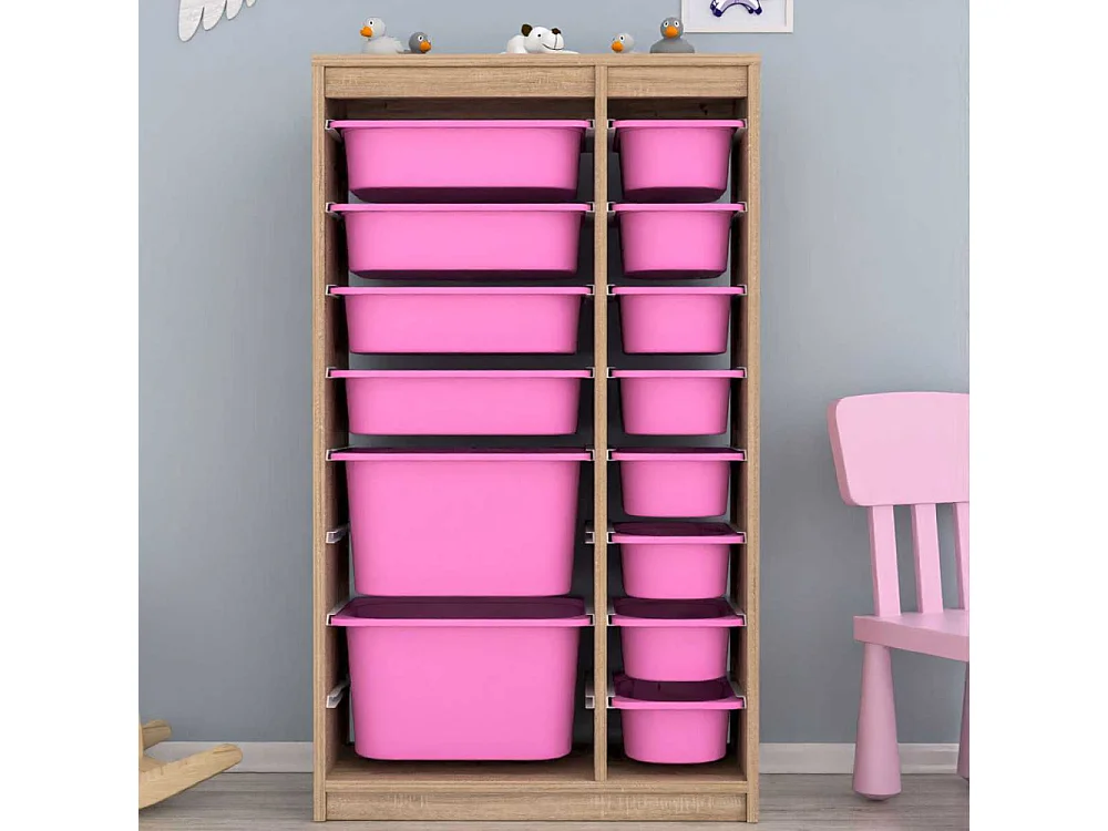 Meuble de rangement 14 tiroirs Montana Sonomo et rose