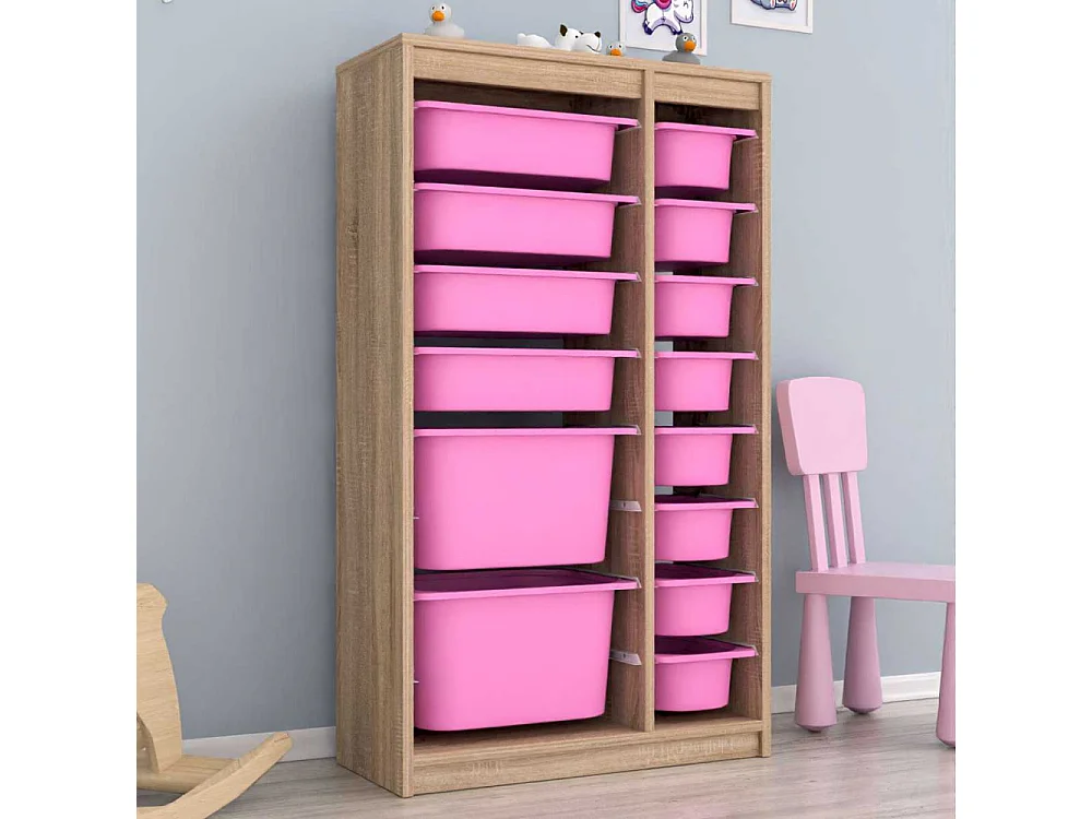 Meuble de rangement 14 tiroirs Montana Sonomo et rose