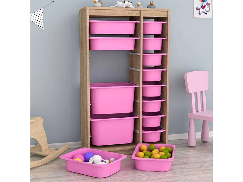 Meuble de rangement 14 tiroirs Montana Sonomo et rose