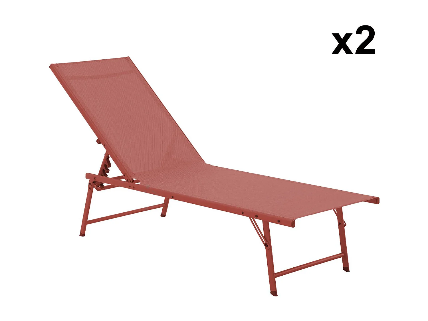 Lot de 2 bains de soleil acier textilène inclinable 4 positions Tropea terracotta. 165 x 54.5 x 82.5 cm