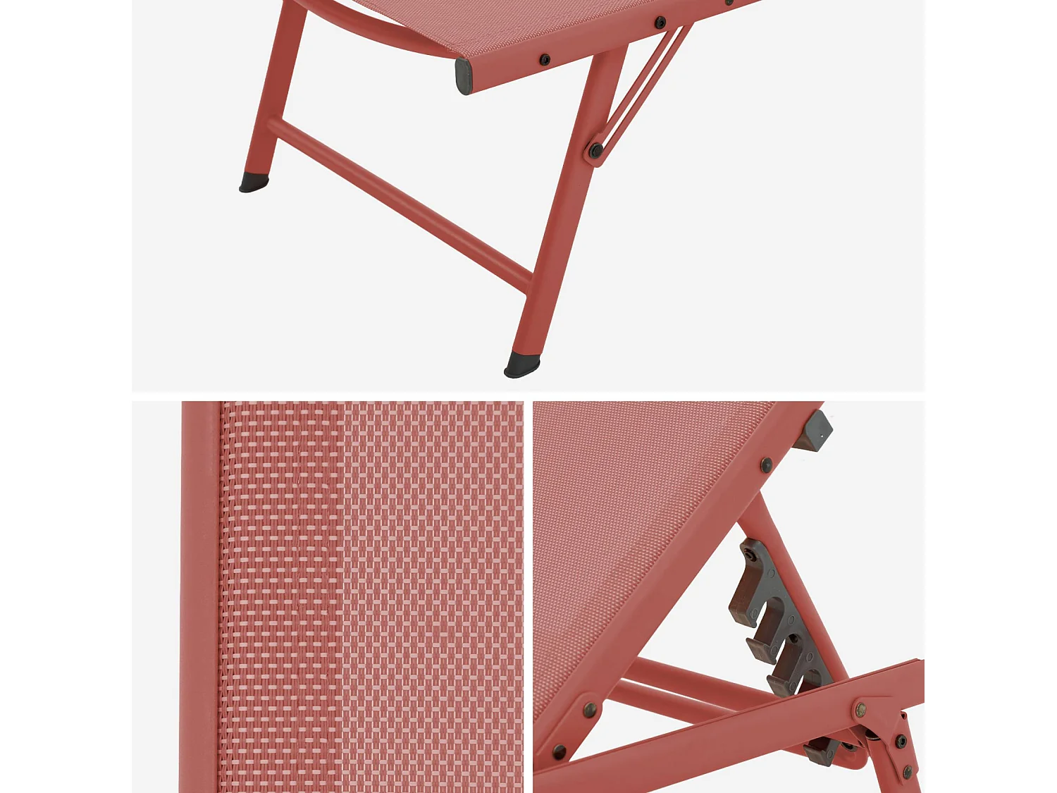 Lot de 2 bains de soleil acier textilène inclinable 4 positions Tropea terracotta. 165 x 54.5 x 82.5 cm