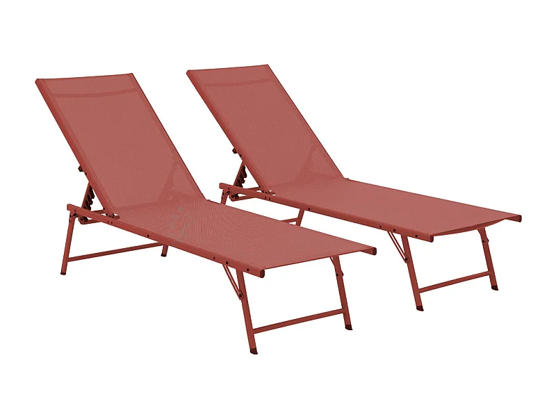Lot de 2 bains de soleil acier textilène inclinable 4 positions Tropea terracotta. 165 x 54.5 x 82.5 cm