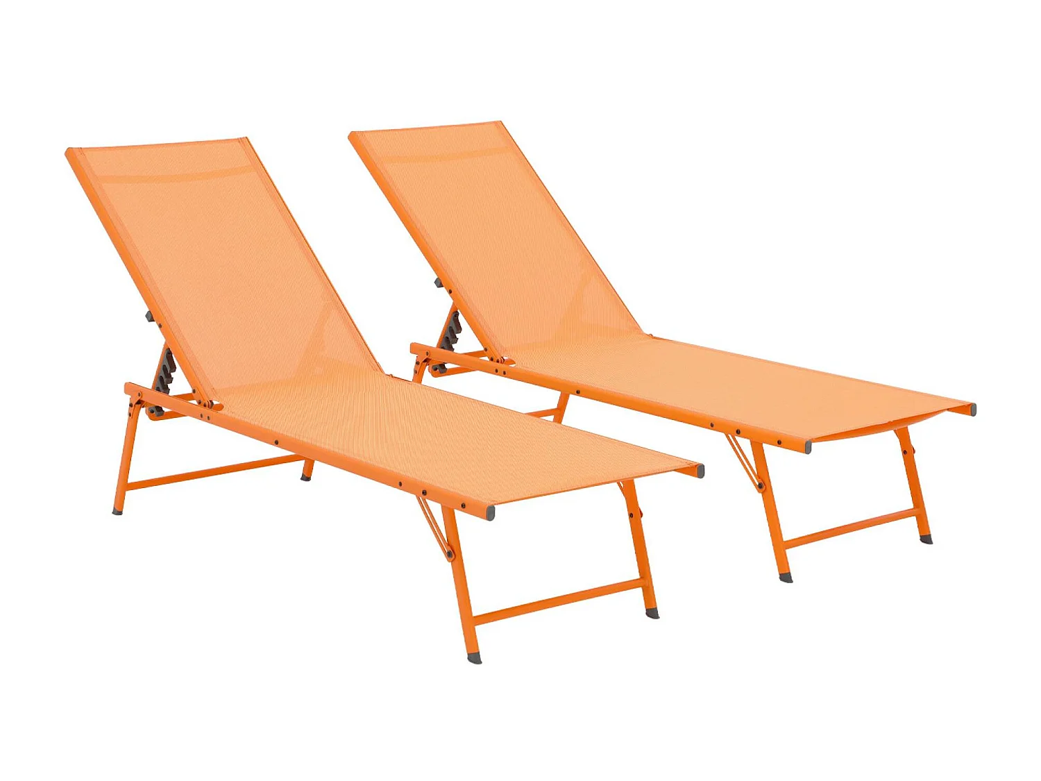 Lot de 2 bains de soleil acier textilène inclinable 4 positions Tropea orange. 165 x 54.5 x 82.5 cm