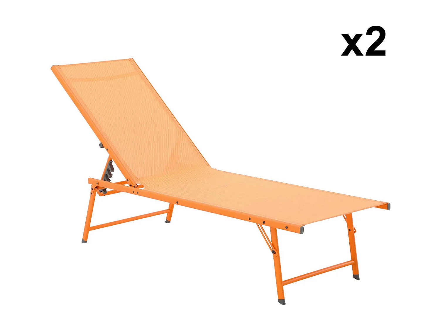Lot de 2 bains de soleil acier textilène inclinable 4 positions Tropea orange. 165 x 54.5 x 82.5 cm
