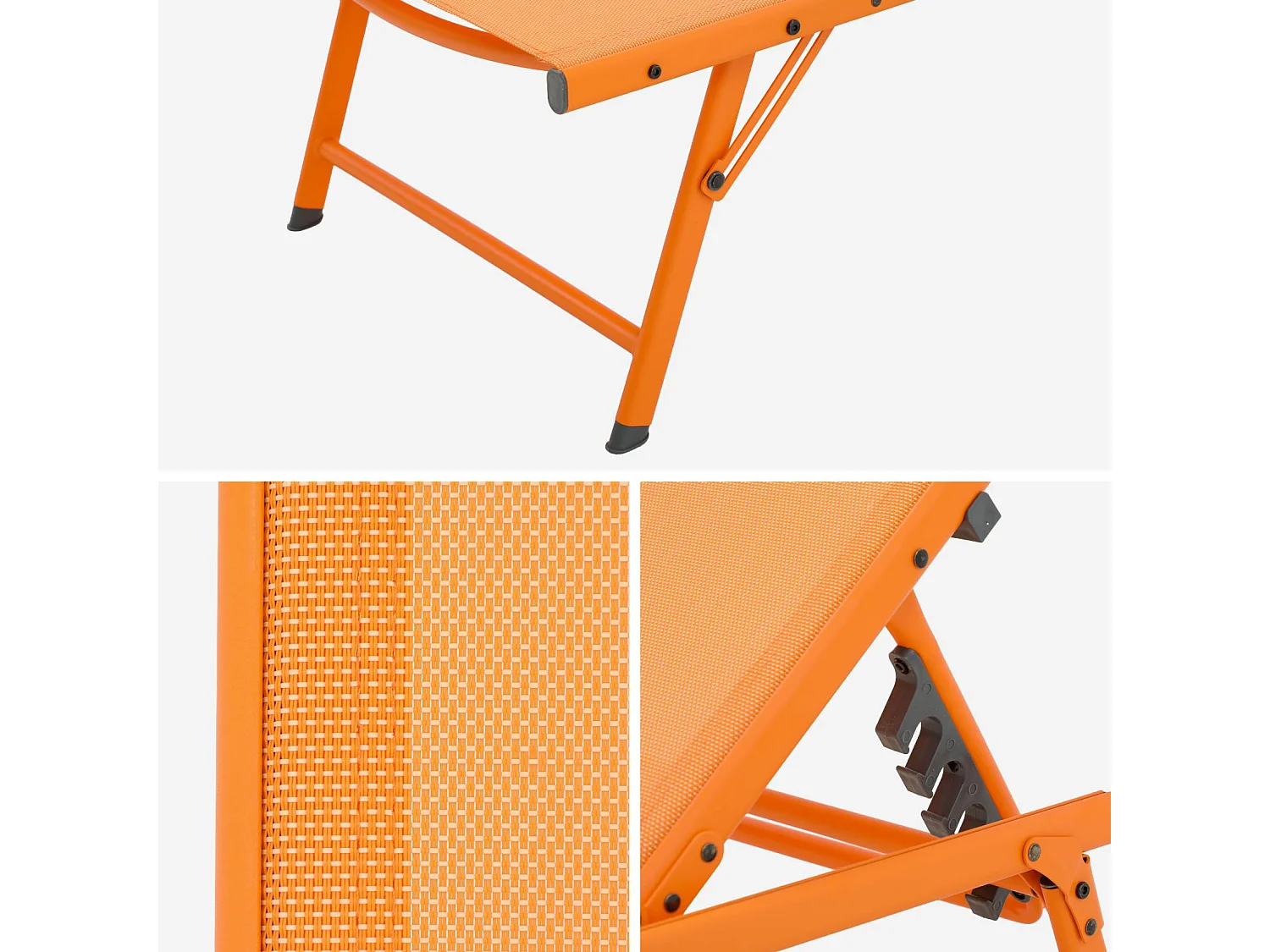 Lot de 2 bains de soleil acier textilène inclinable 4 positions Tropea orange. 165 x 54.5 x 82.5 cm