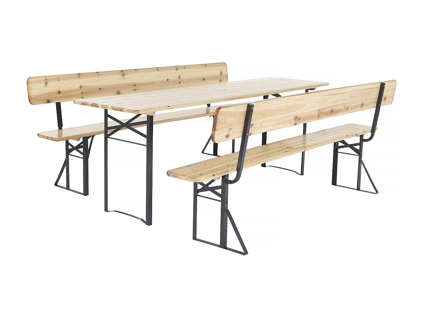 Salon de jardin set brasserie en bois avec dossier "Lisbonne" - 220 cm - Marron