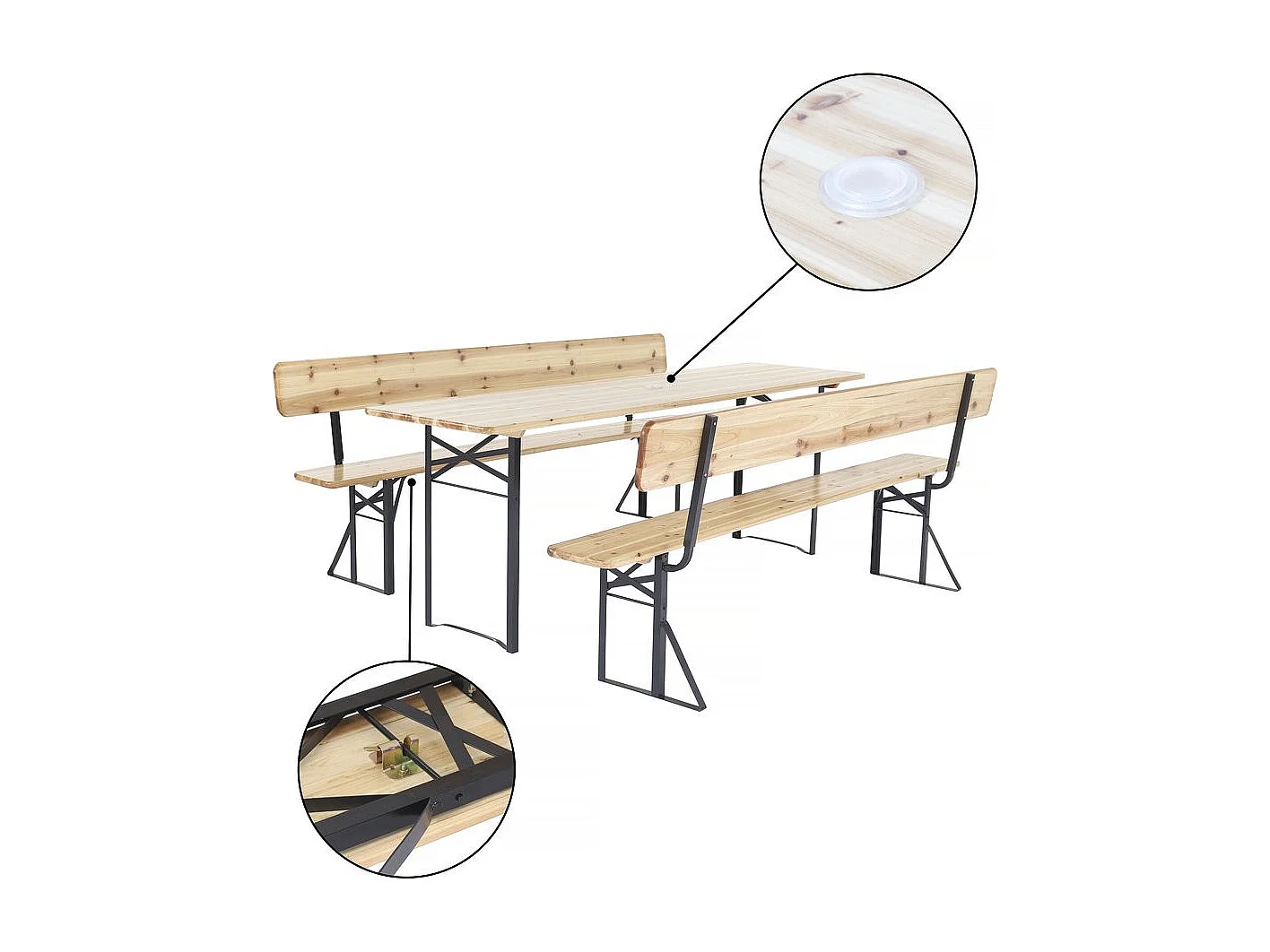 Salon de jardin set brasserie en bois avec dossier "Lisbonne" - 220 cm - Marron