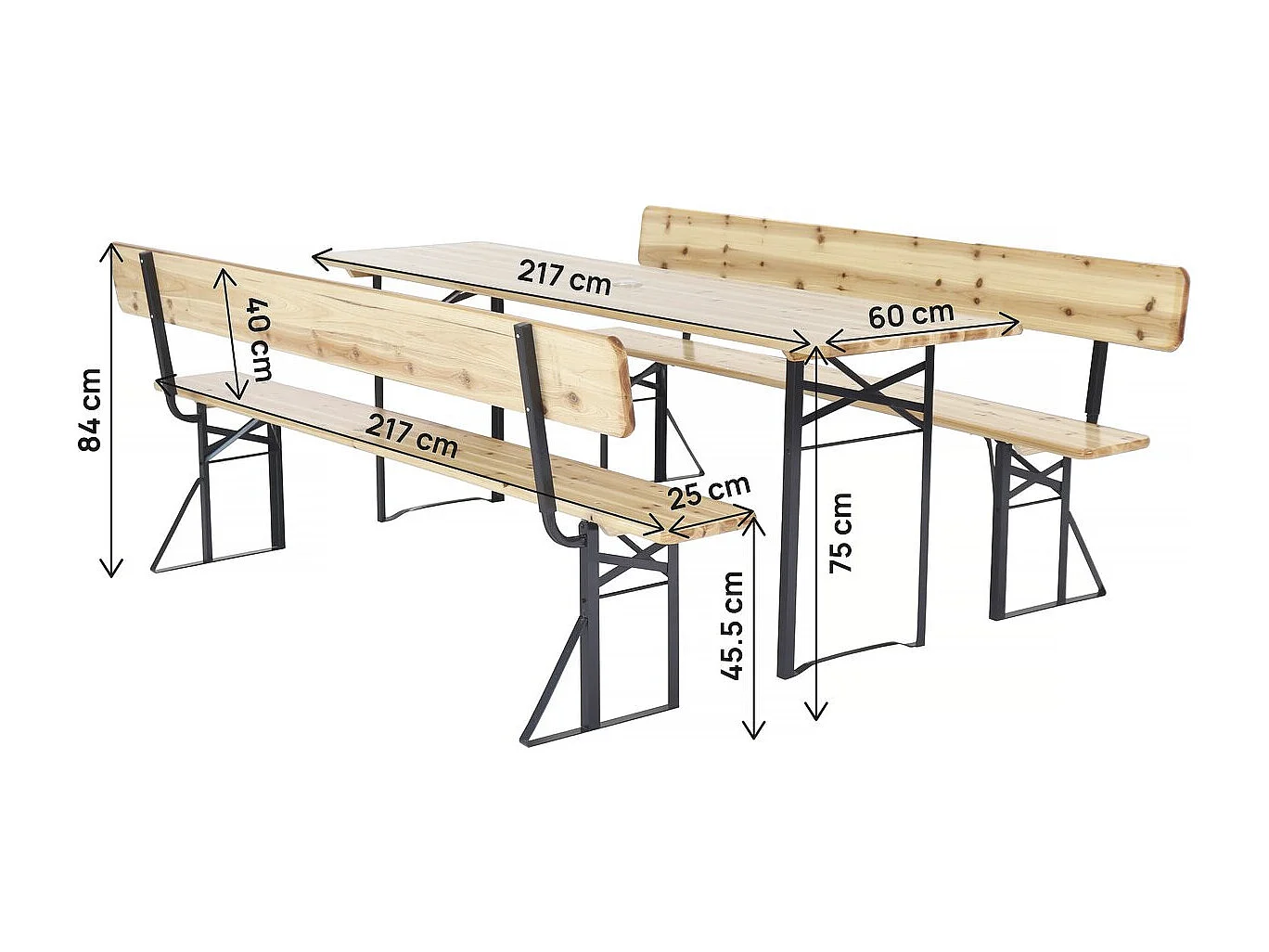 Salon de jardin set brasserie en bois avec dossier "Lisbonne" - 220 cm - Marron