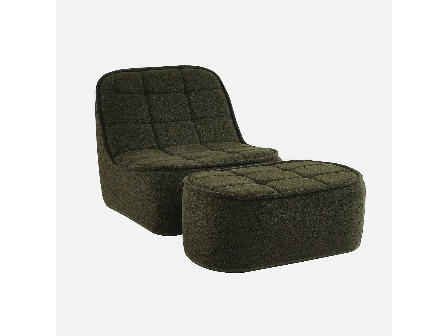 Chauffeuse bouclette texturée 1 place + repose pieds kaki L 93 x P 104 x H 85cm - Boni