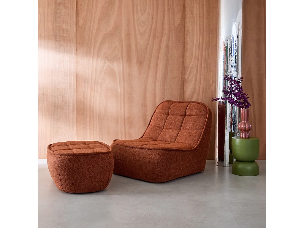 Sillón borreguito de 1 plaza + reposapiés terracotta