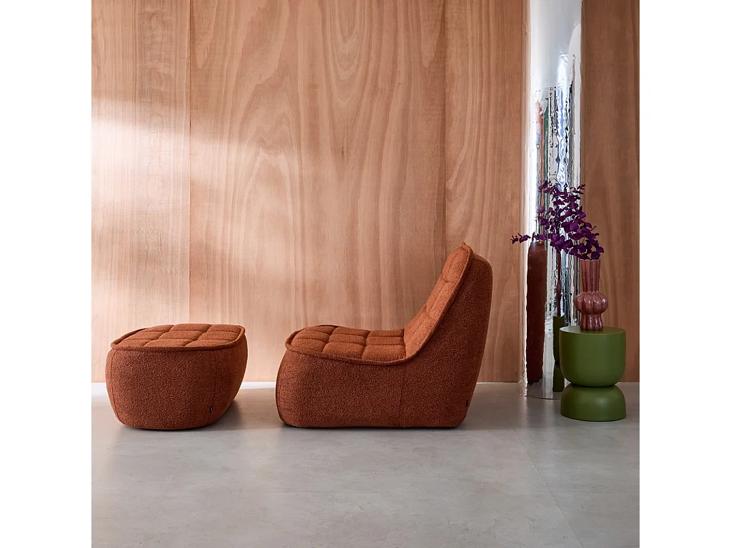 Sillón borreguito de 1 plaza + reposapiés terracotta