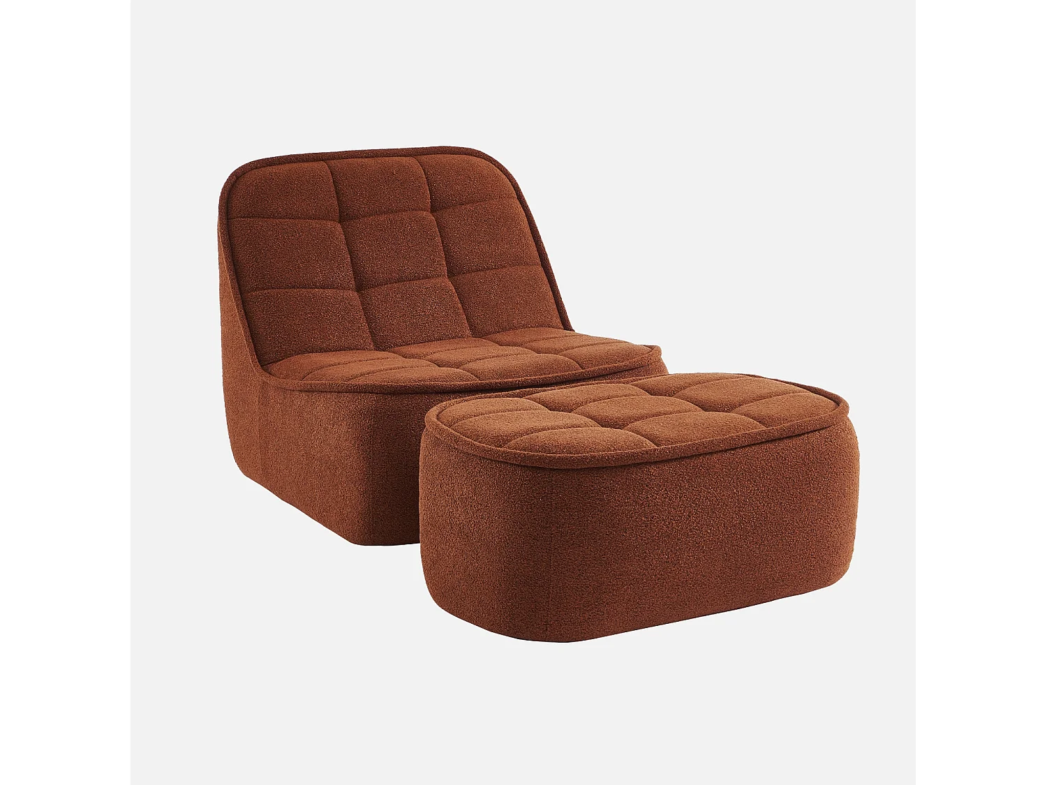 Chauffeuse bouclette texturée 1 place + repose pieds terracotta L 93 x P 104 x H 85cm - Boni