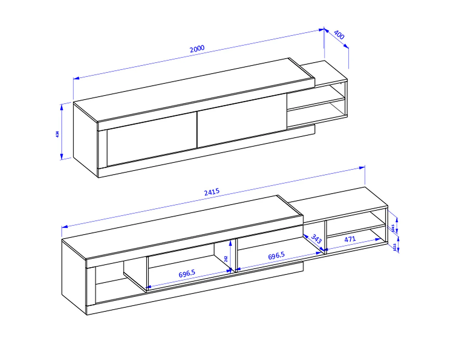 Mobile TV 2 ante Azior bianco e marrone 200cm