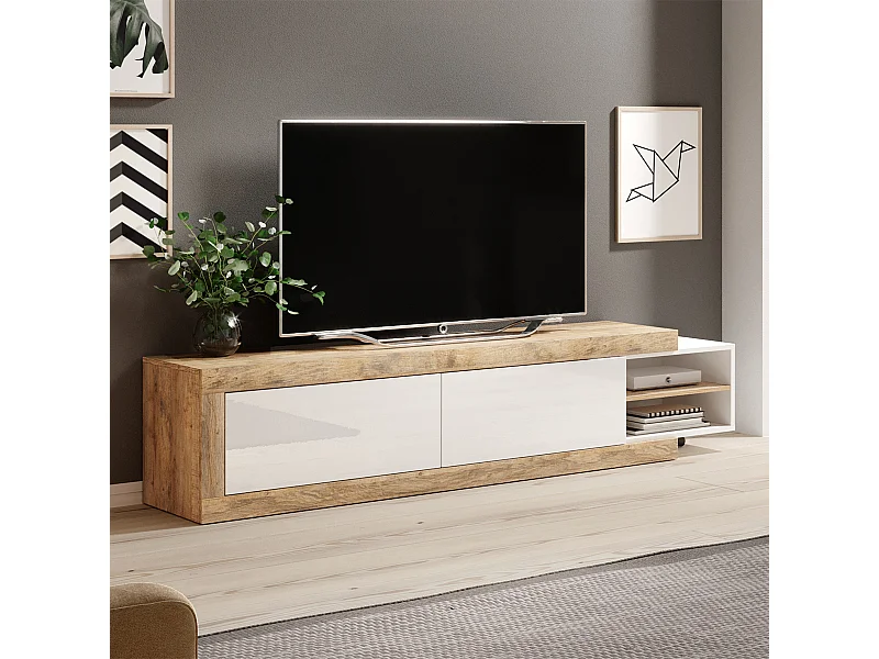 Mobile TV 2 ante Azior bianco e marrone 200cm