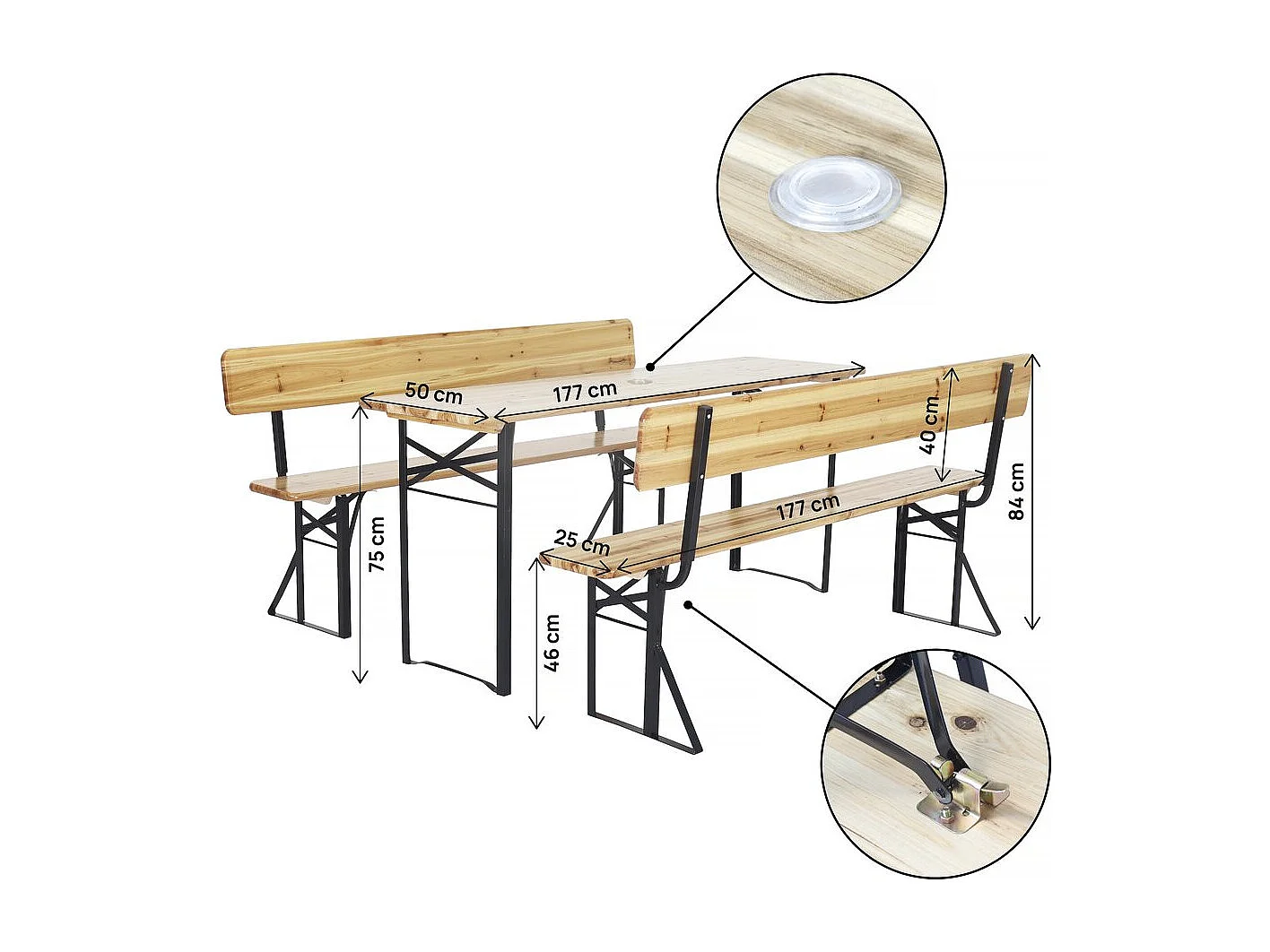 Salon de jardin set brasserie en bois avec dossier "Lisbonne" - 180 cm - Marron