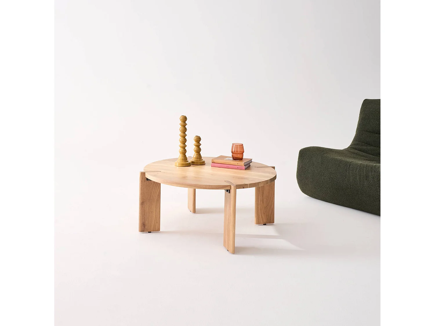 Table basse ronde en bois d'acacia massif naturel 80 cm - Reva