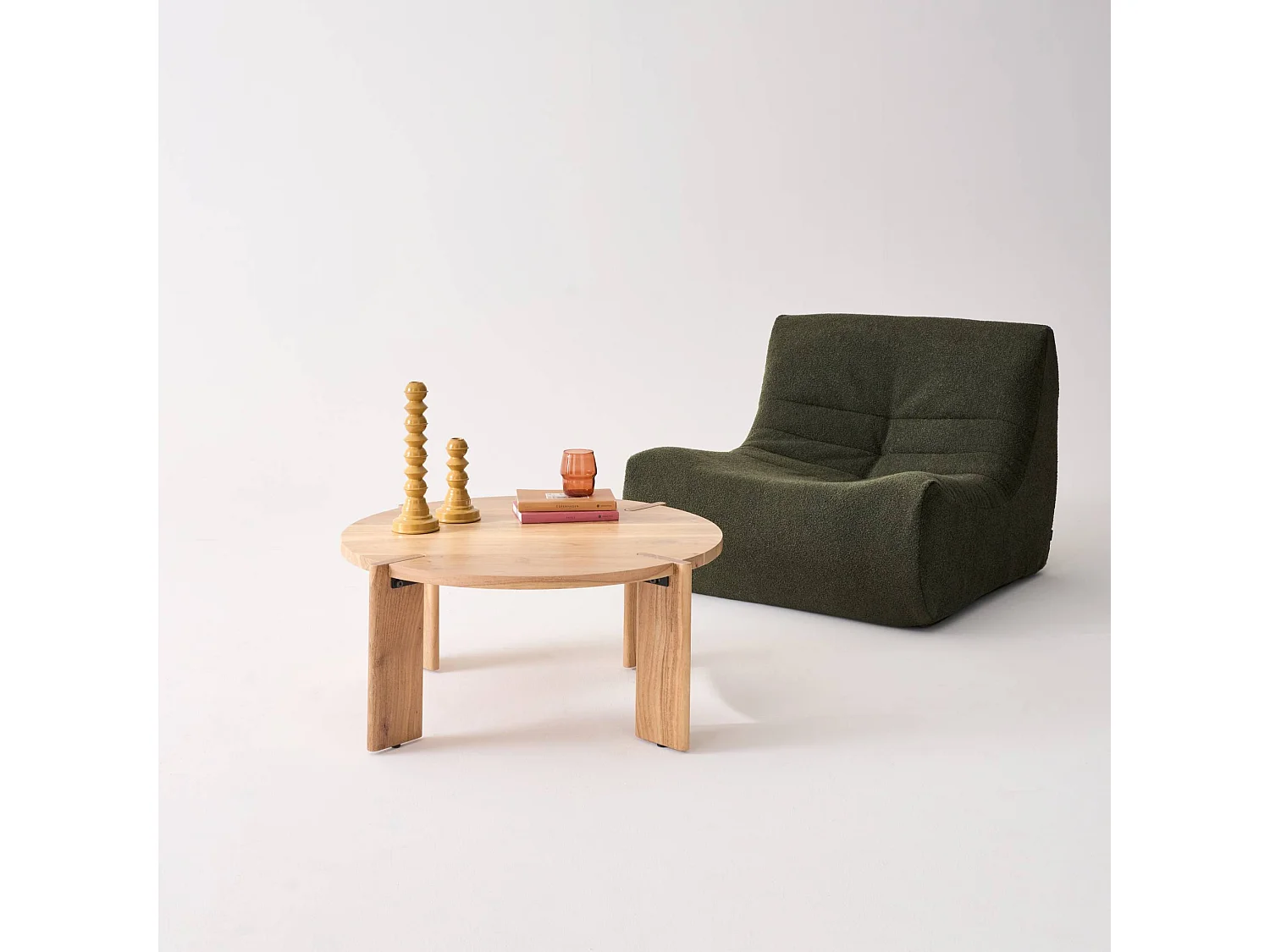 Table basse ronde en bois d'acacia massif naturel 80 cm - Reva