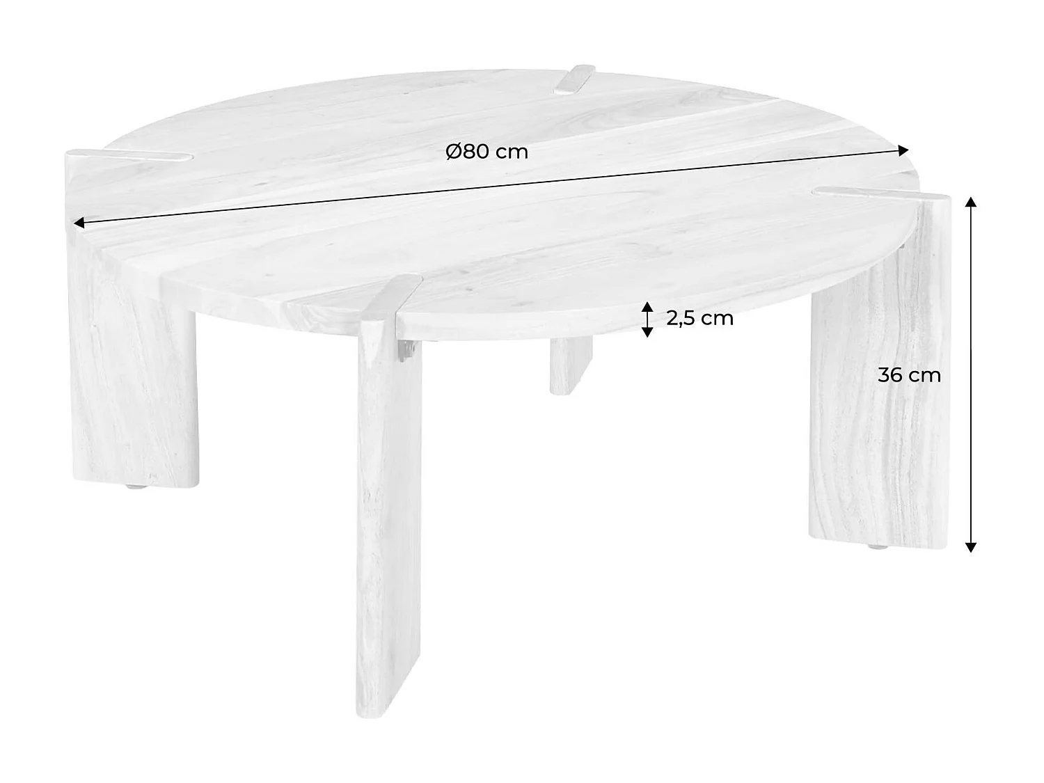 Table basse ronde en bois d'acacia massif naturel 80 cm - Reva