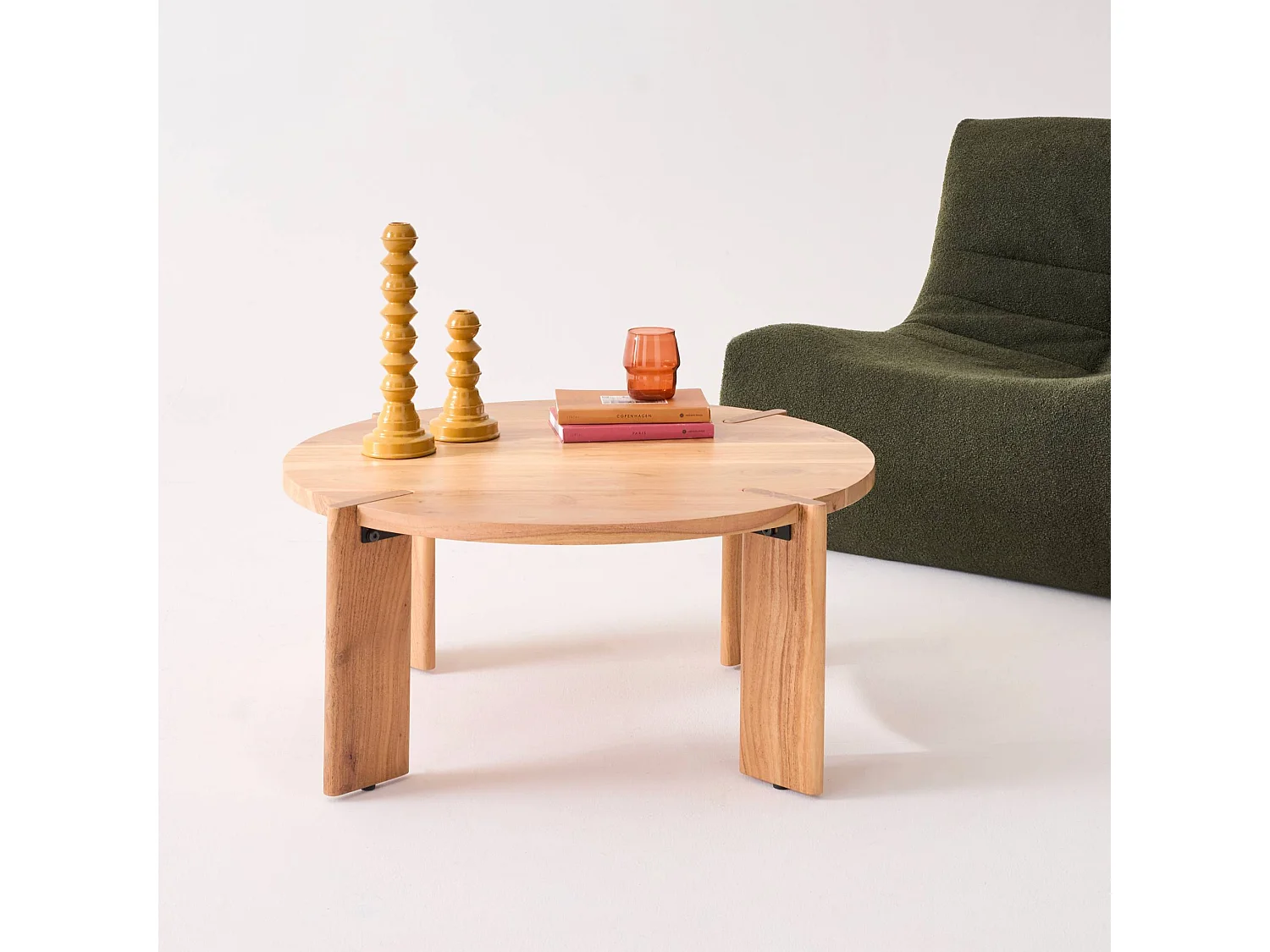 Table basse ronde en bois d'acacia massif naturel 80 cm - Reva