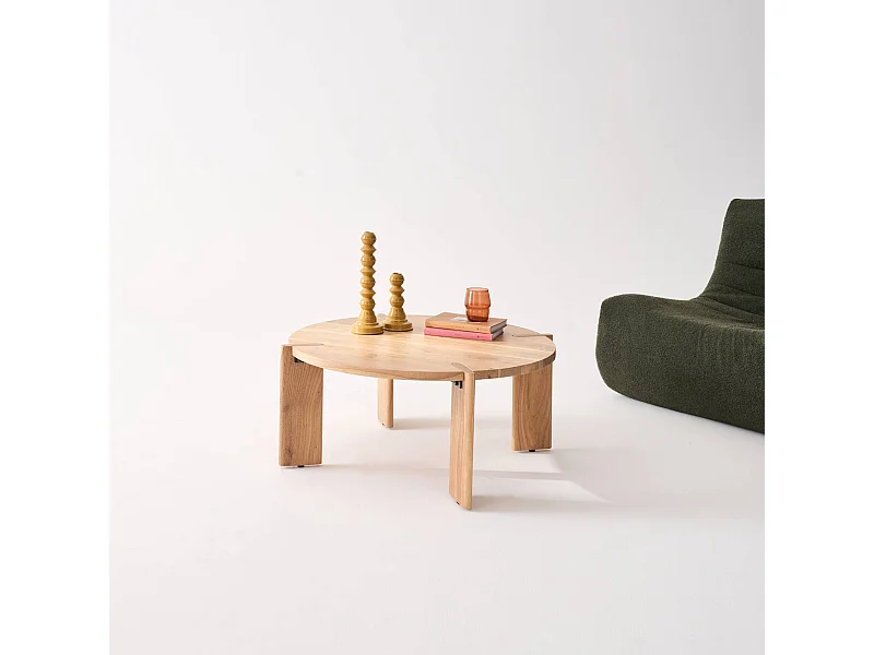 Mesa de centro exótica redonda de madera maciza natural