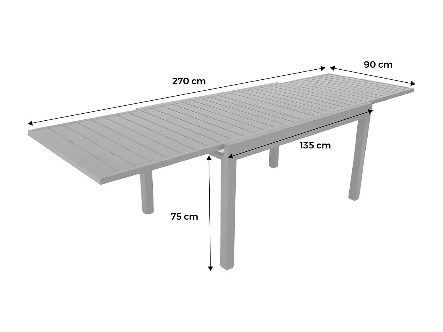 Table de jardin extensible aluminium kaki. 8 places. 135 / 270 x 90 x 75 cm