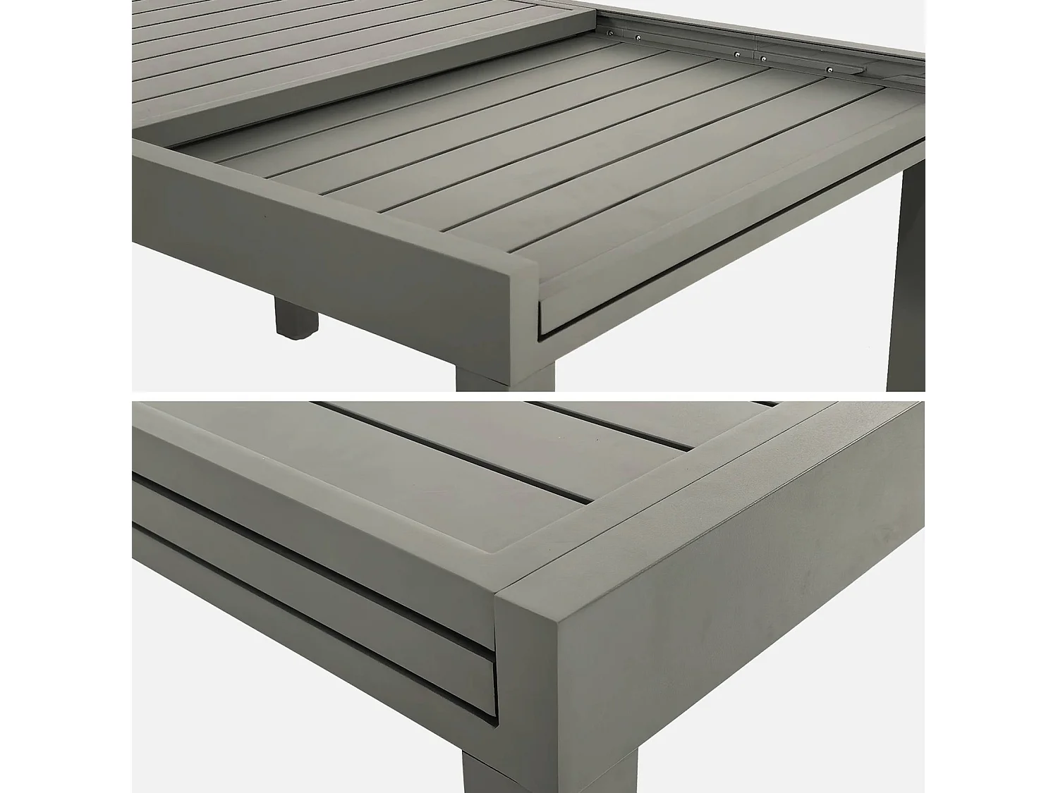 Table de jardin extensible aluminium kaki. 8 places. 135 / 270 x 90 x 75 cm