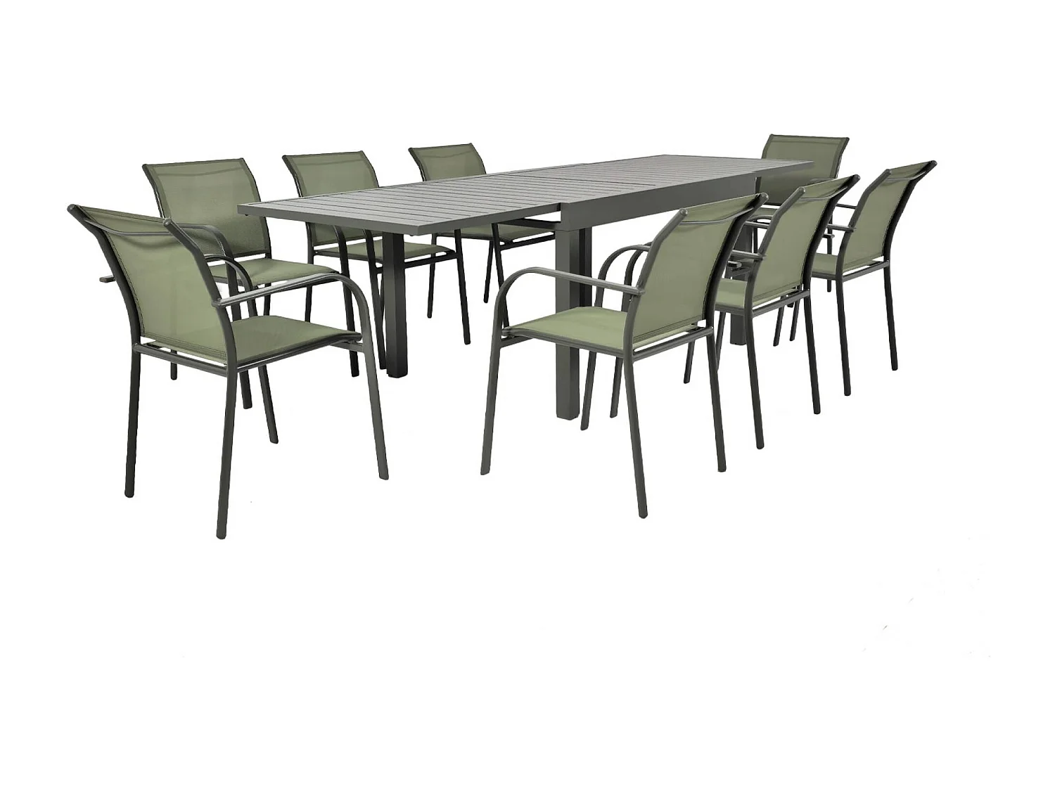 Table de jardin extensible aluminium kaki. 8 places. 135 / 270 x 90 x 75 cm