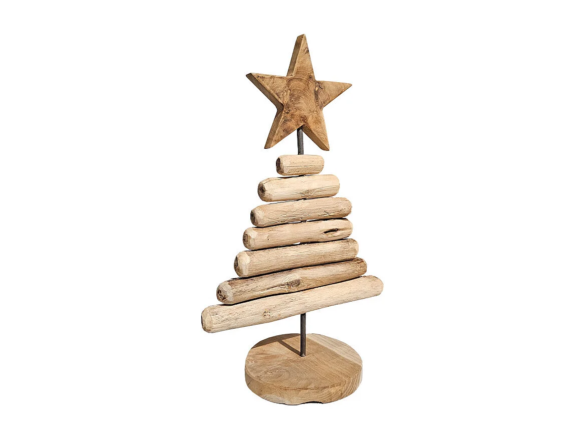 Petit sapin H. 35 cm en bois de teck et métal effet vieilli - MERRY