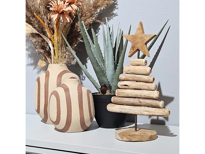 Petit sapin H. 35 cm en bois de teck et métal effet vieilli - MERRY