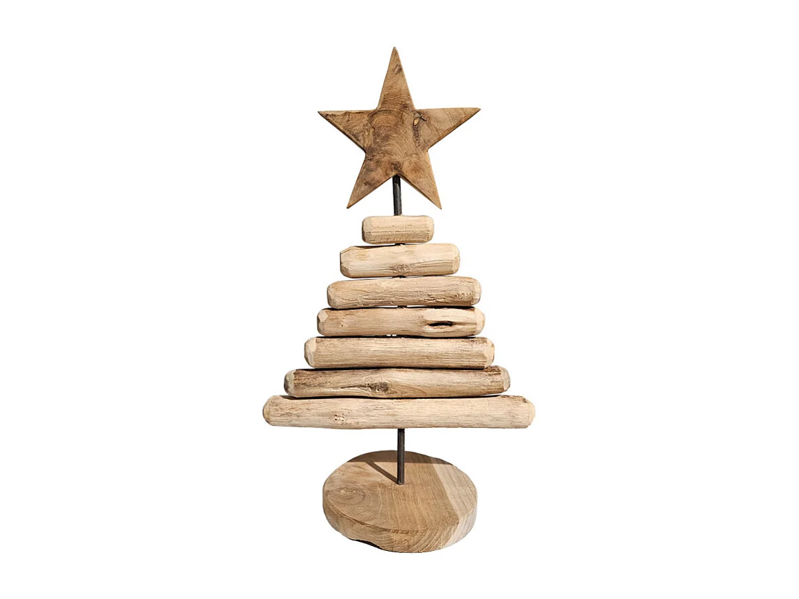 Petit sapin H. 35 cm en bois de teck et métal effet vieilli - MERRY