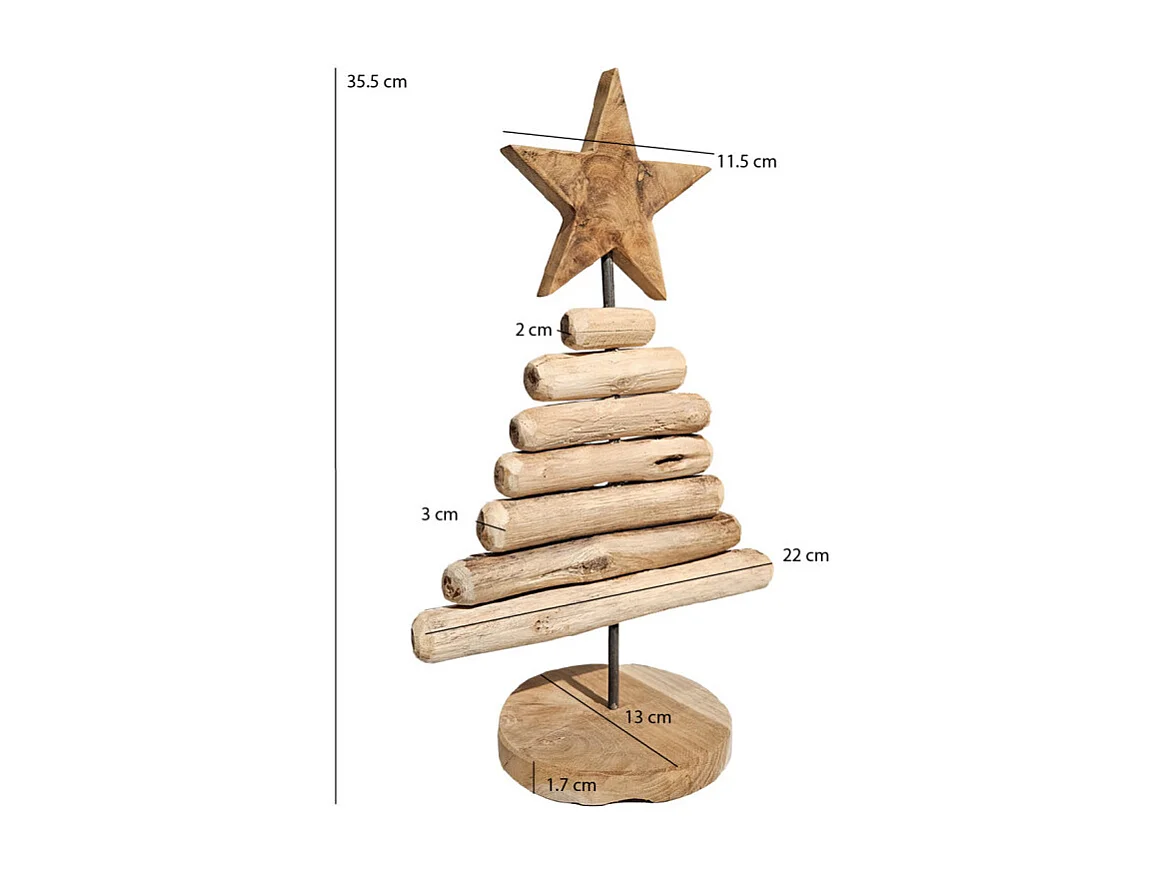 Petit sapin H. 35 cm en bois de teck et métal effet vieilli - MERRY