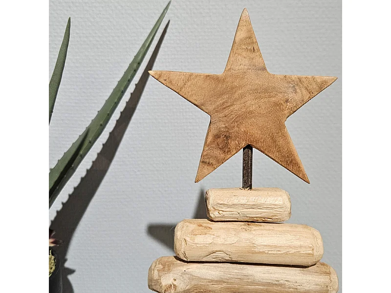 Petit sapin H. 35 cm en bois de teck et métal effet vieilli - MERRY